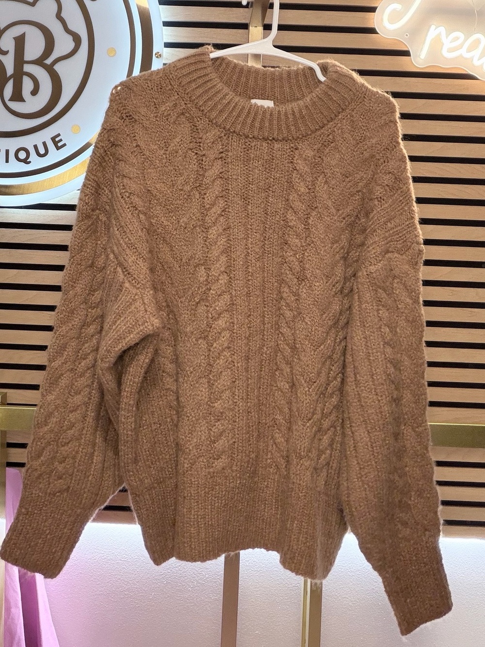 a new day Cable Knit Crew Sweater - Camel Brown